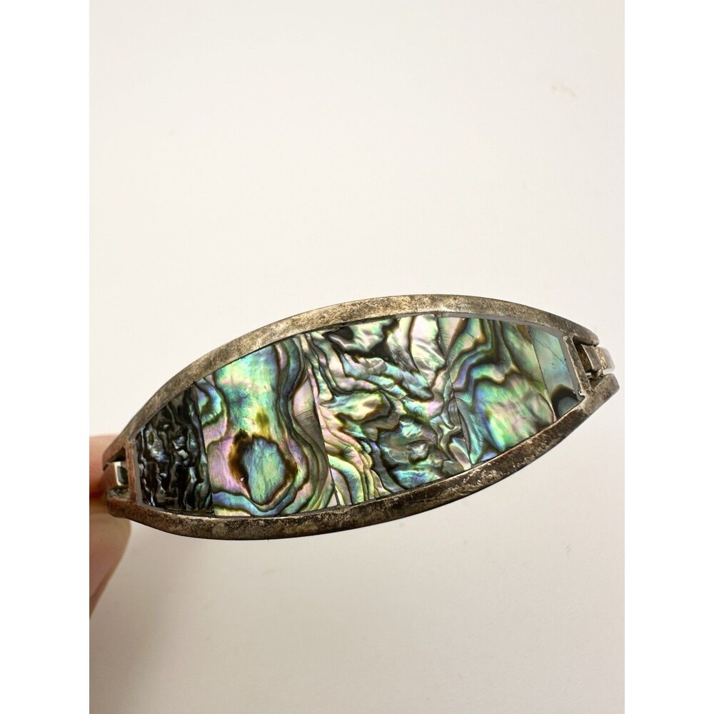 Signed alpaca mexico abalone Bangle bracelets